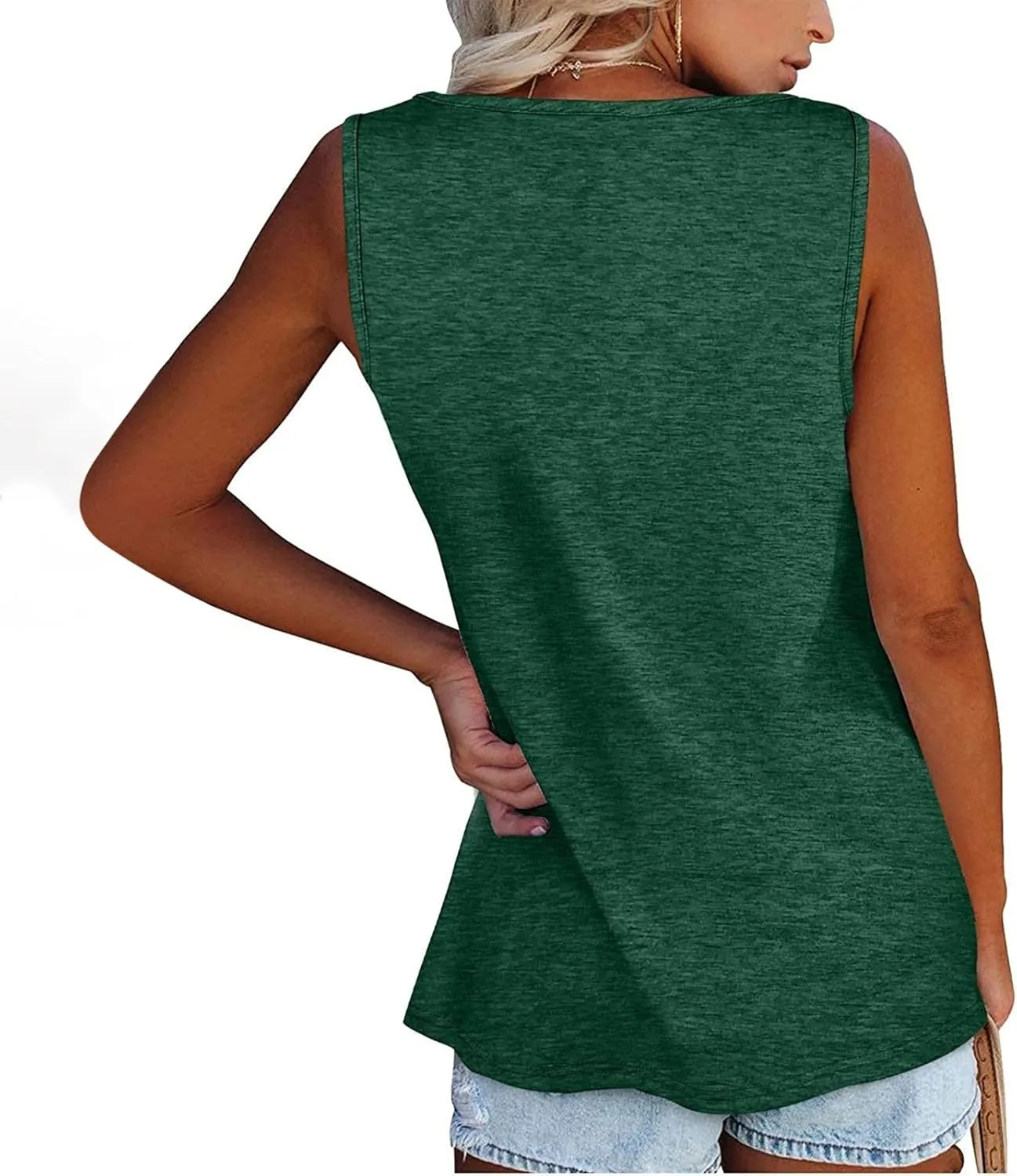 Womens Tank Top Loose Fit Casual Crew Neck Sleeveless Button T Shirts Plus Size 4Th of July Summer Tops
