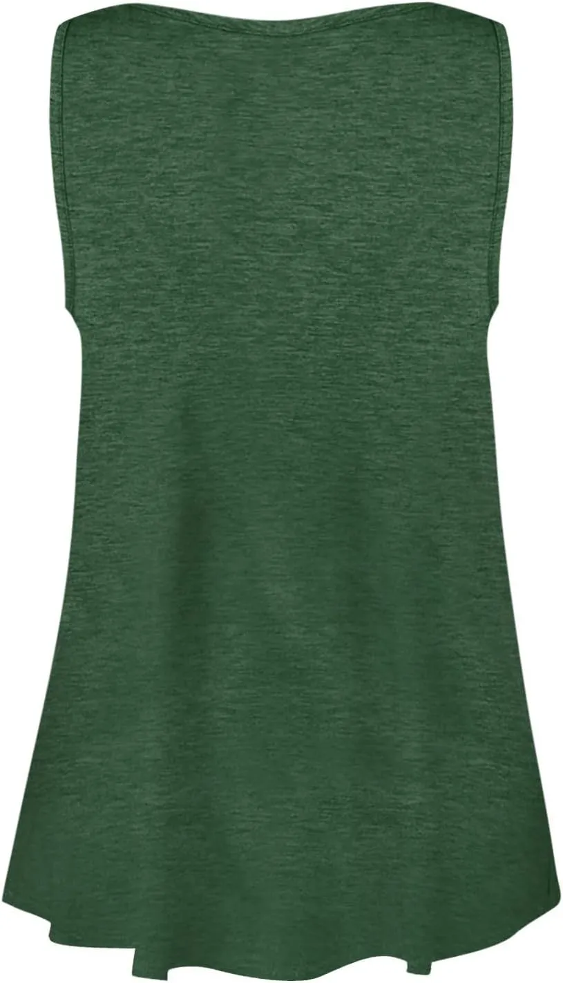 Womens Tank Top Loose Fit Casual Crew Neck Sleeveless Button T Shirts Plus Size 4Th of July Summer Tops