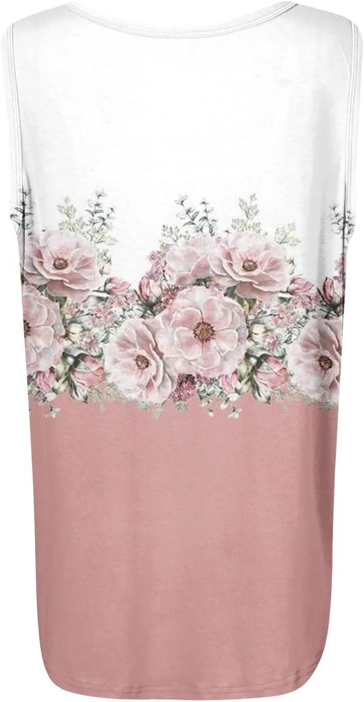 Womens Tops 2025 Square Neck Sleeveless Casual Tunic Tees Trendy Floral Print Loose Soft Comfy Summer Shirts
