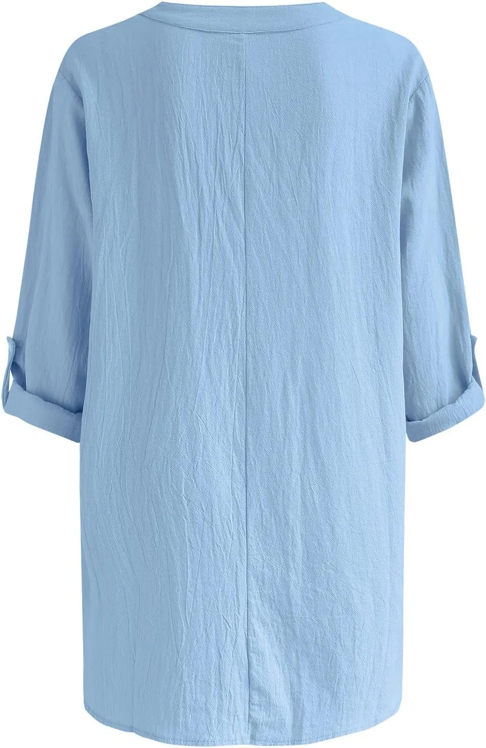 Women's Tunic Blouse Tops Fashion Plus Size Solid Cotton Linen Loose Casual Long Sleeve V-Neck Tees Shirts Pullover