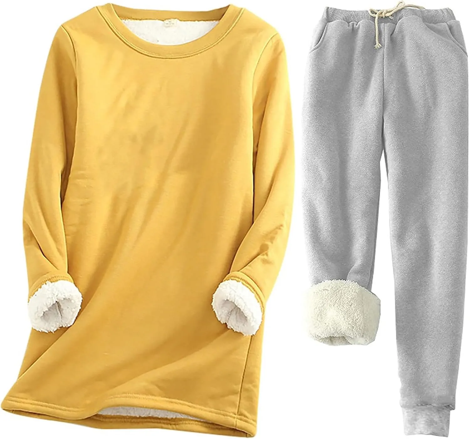 Women's Winter Warm Pajamas Sets Fleece Long Sleeve Thermal Top Fleece Joggers Loungewear Sleepwear Thermal Sets