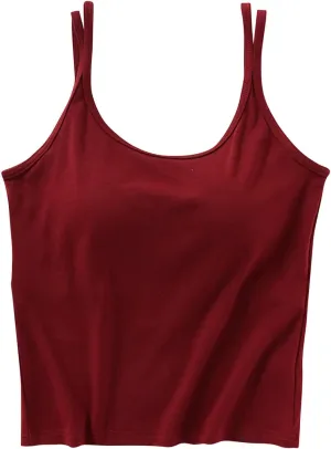 Workout Tops for Women Built in Bra Solid Basic Padded Underwear for Yoga U Neck Slim Athletic Camisole Tops 2025