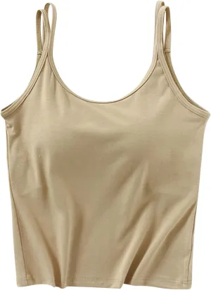 Workout Tops for Women Built in Bra Solid Basic Padded Underwear for Yoga U Neck Slim Athletic Camisole Tops 2025
