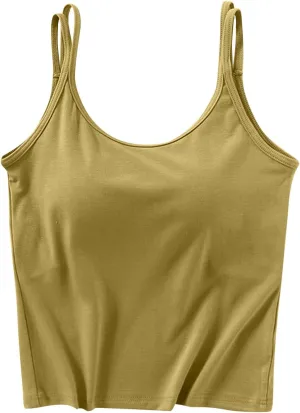 Workout Tops for Women Built in Bra Solid Basic Padded Underwear for Yoga U Neck Slim Athletic Camisole Tops 2025