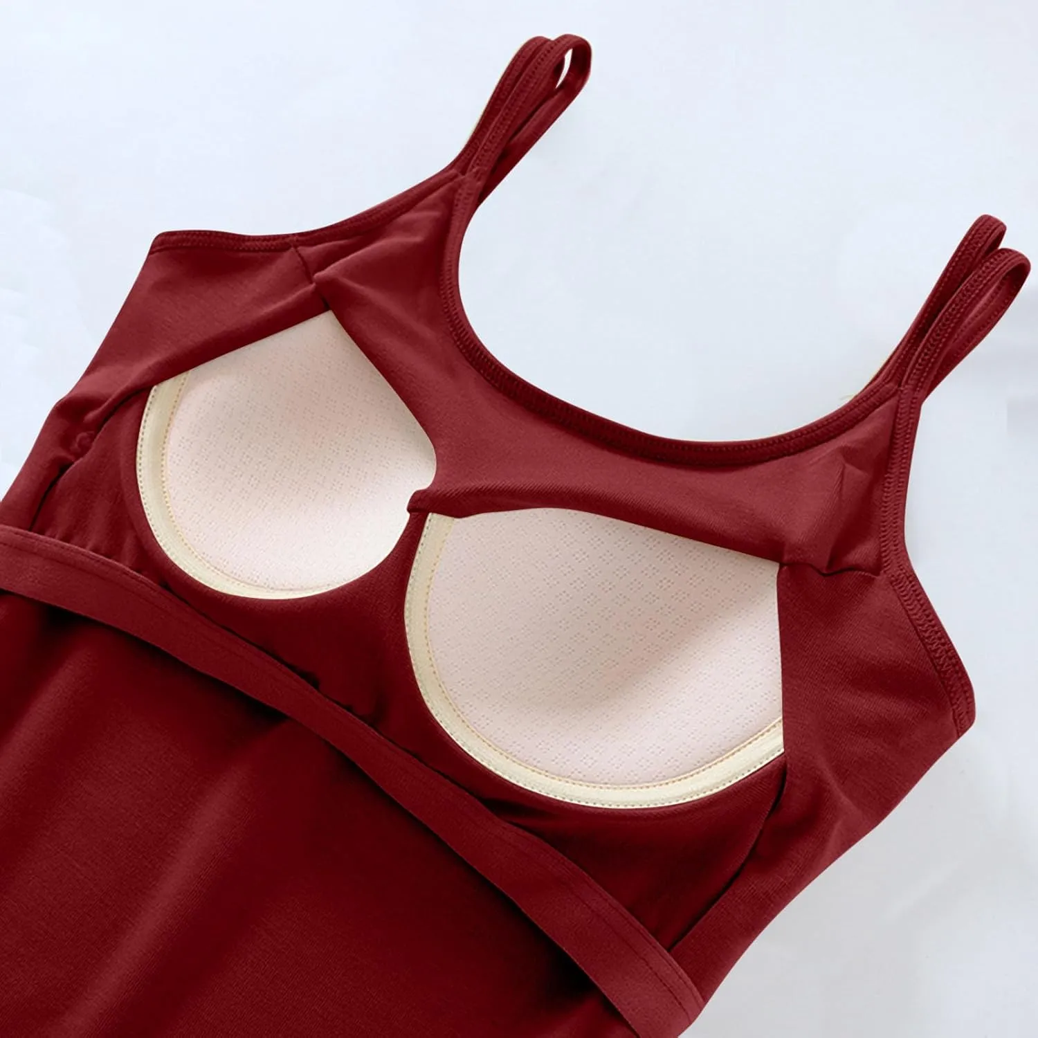 Workout Tops for Women Built in Bra Solid Basic Padded Underwear for Yoga U Neck Slim Athletic Camisole Tops 2025