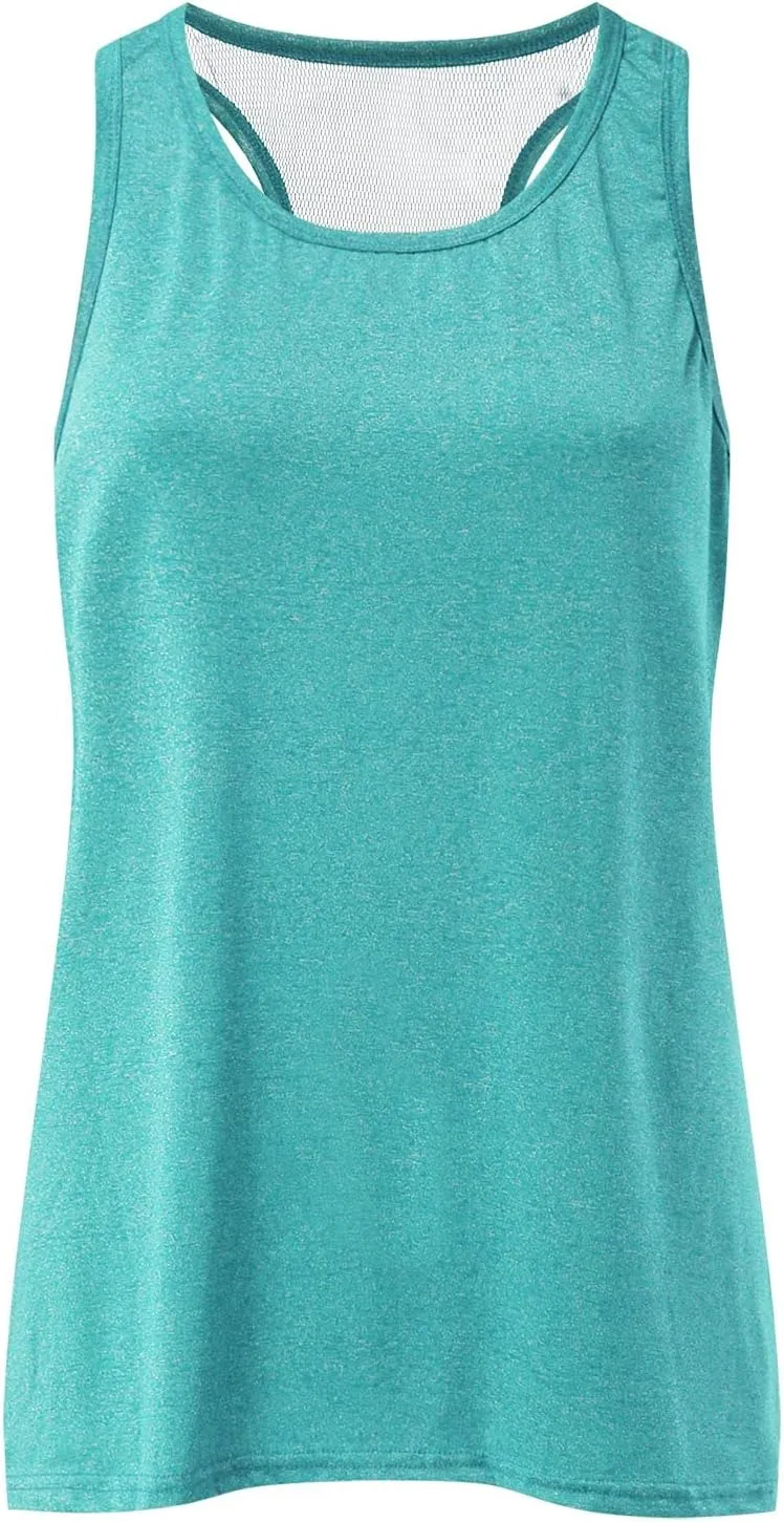 Workout Tops for Women Quick Dry Athletic Yoga Blouse Loose Fit Racerback Mesh Backless Muscle Tank Running Shirts