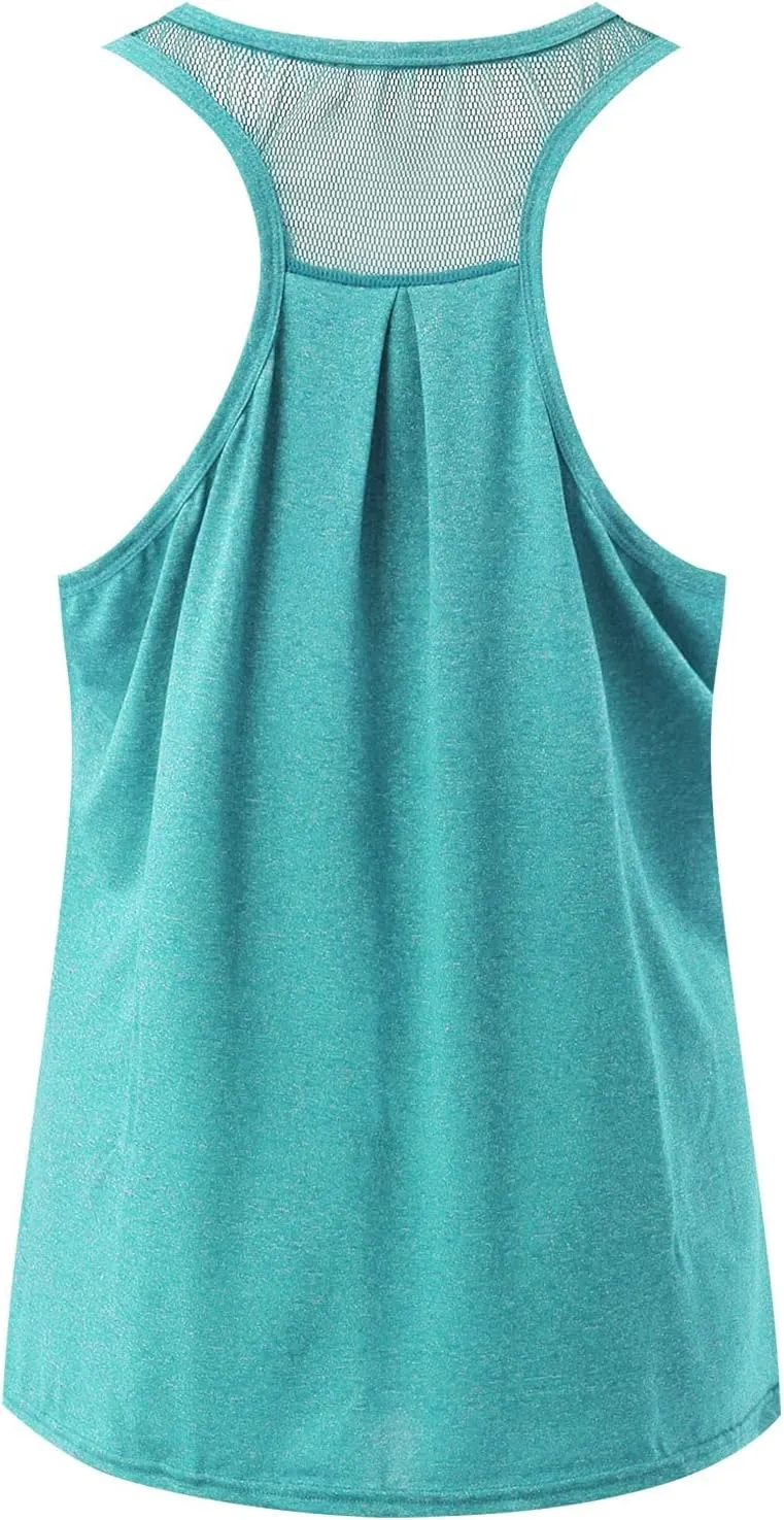 Workout Tops for Women Quick Dry Athletic Yoga Blouse Loose Fit Racerback Mesh Backless Muscle Tank Running Shirts
