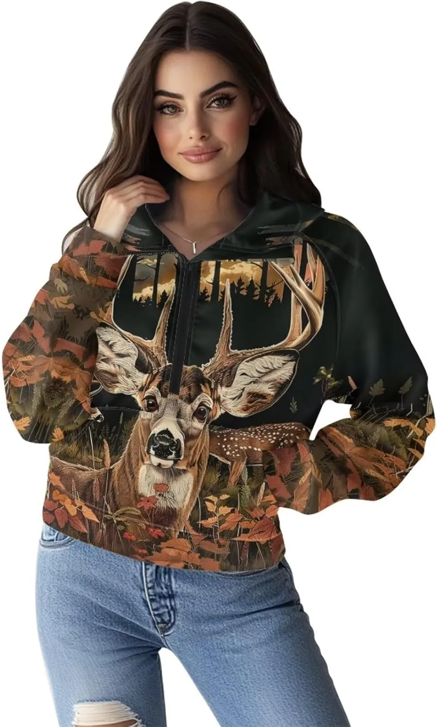 Xpyiqun Zipper Hoodies Y2K Long Sleeve Oversized Sweatshirts Graphic Zip Up Hoodie for Women Crop Pullover Fall Jackets