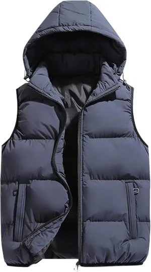 Ymosrh Mens Casual Winter Vest Lightweight Water Resistant Quilted Hooded Puffer Vest Jacket Fall Coat with Hood, S-2XL