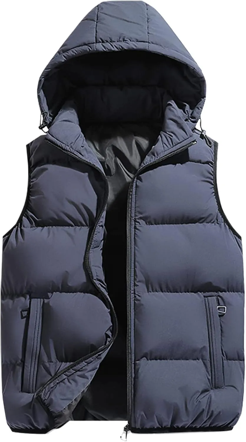 Ymosrh Mens Casual Winter Vest Lightweight Water Resistant Quilted Hooded Puffer Vest Jacket Fall Coat with Hood, S-2XL