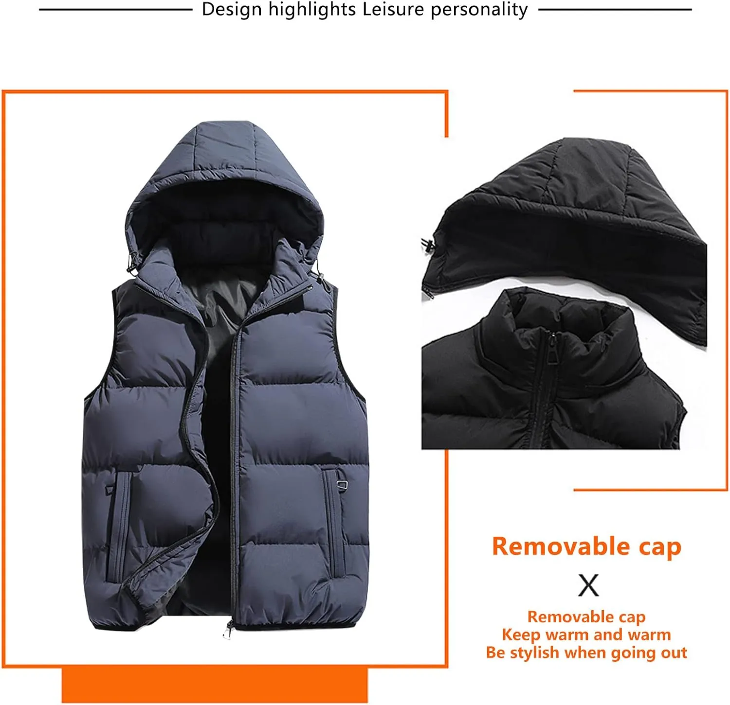 Ymosrh Mens Casual Winter Vest Lightweight Water Resistant Quilted Hooded Puffer Vest Jacket Fall Coat with Hood, S-2XL