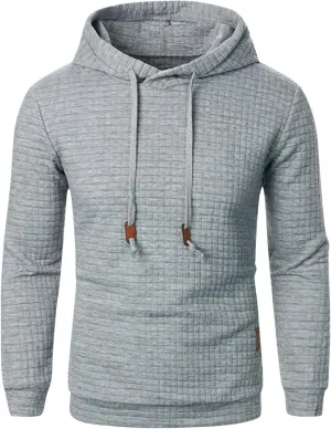 Ymosrh Mens Fashion Hoodie Pullover Sweatshirts Long Sleeve Solid Color Plaid Jacquard Hoodies Casual Drawstring Tops, S-XL