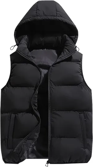 Ymosrh Men's Outerwear Vests Quilted Winter Vest Thicken Sleeveless Jacket With Hood Coats Puffer Vests, S-2XL