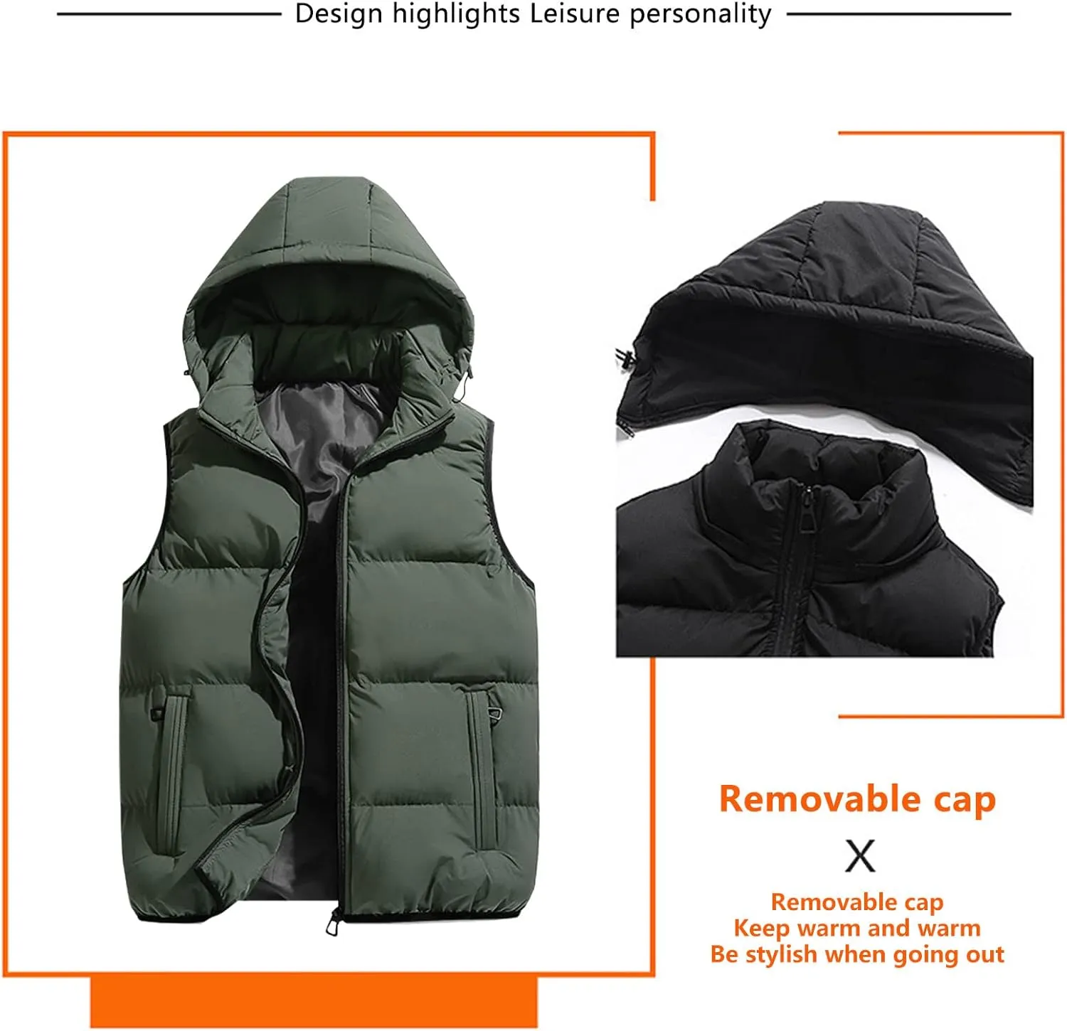 Ymosrh Men's Outerwear Vests Quilted Winter Vest Thicken Sleeveless Jacket With Hood Coats Puffer Vests, S-2XL