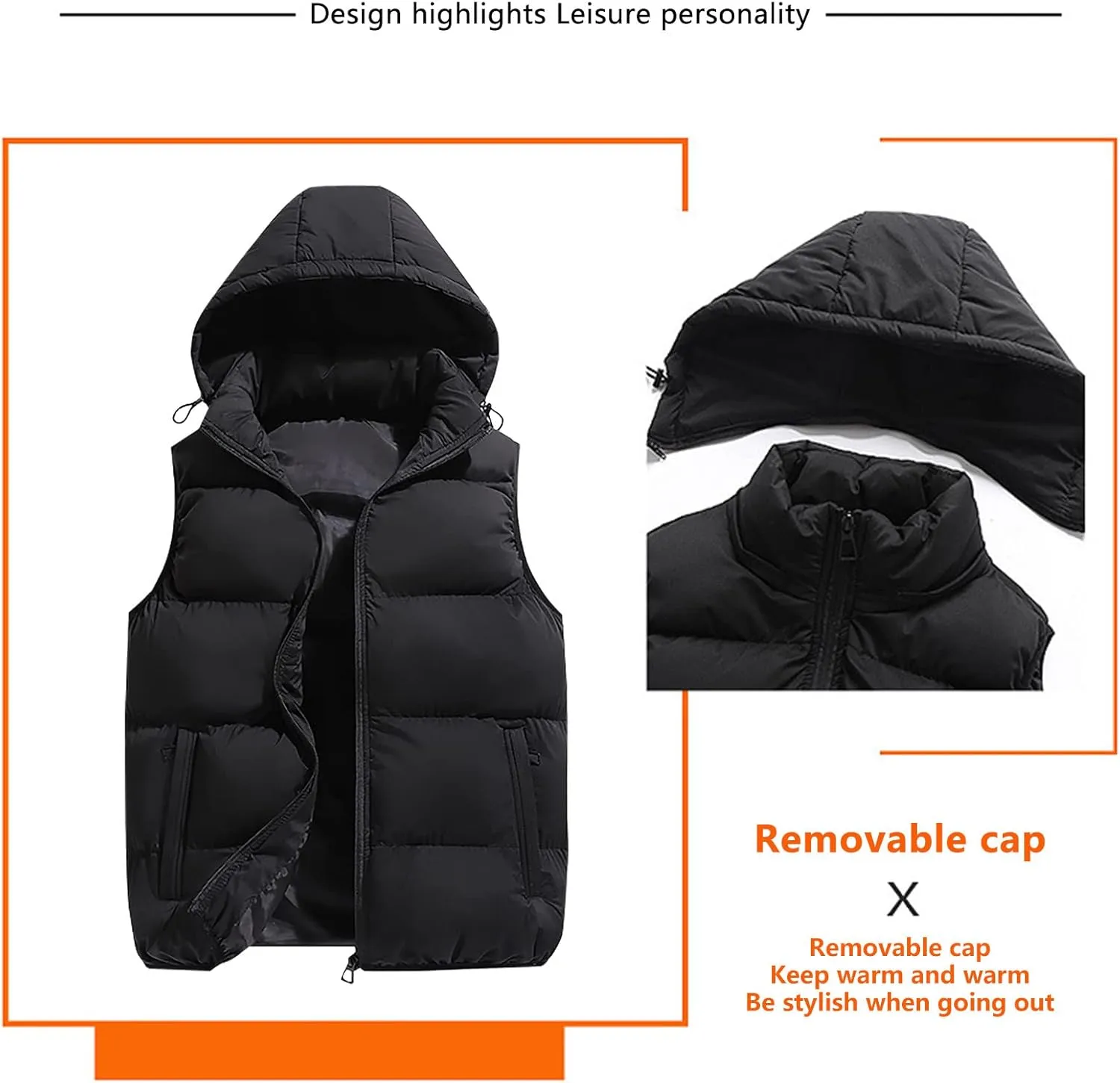 Ymosrh Men's Outerwear Vests Quilted Winter Vest Thicken Sleeveless Jacket With Hood Coats Puffer Vests, S-2XL
