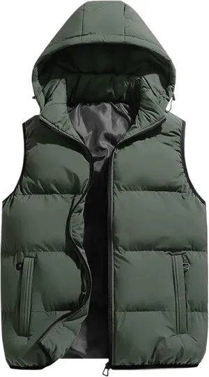 Ymosrh Men's Outerwear Vests Quilted Winter Vest Thicken Sleeveless Jacket With Hood Coats Puffer Vests, S-2XL