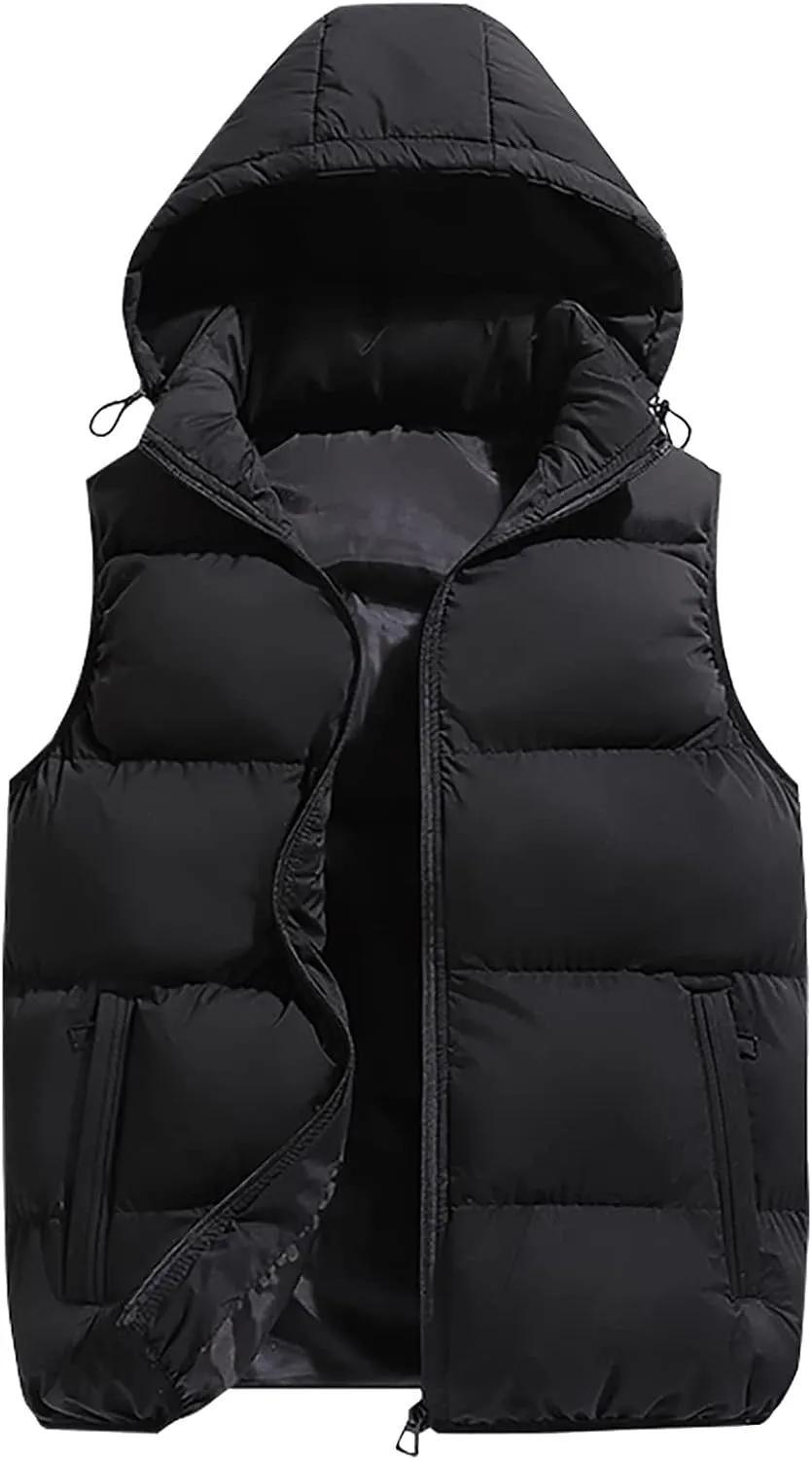 Ymosrh Men's Outerwear Vests Quilted Winter Vest Thicken Sleeveless Jacket With Hood Coats Puffer Vests, S-2XL