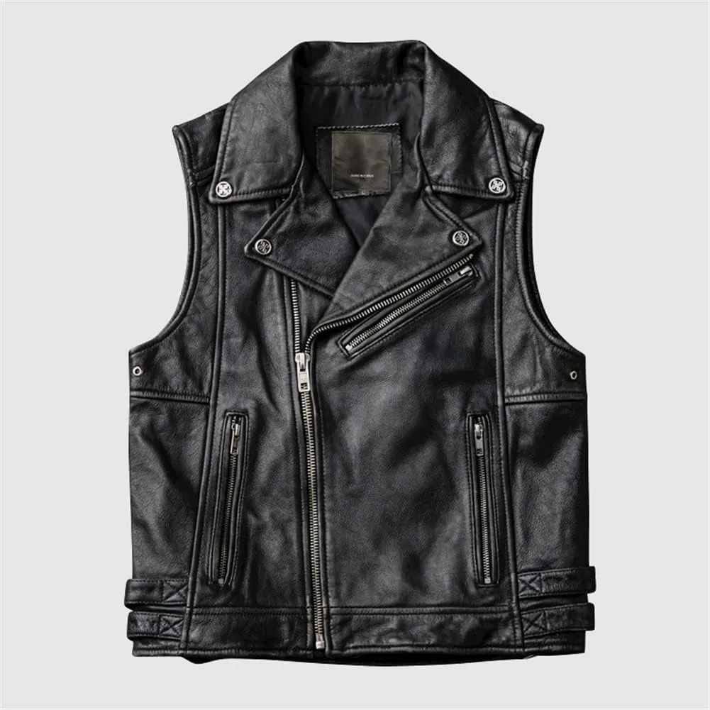 Youllyuu Retro Mens 100% Leather Vests Motorcycle Biker Sleeveless Jacket Casual Vests