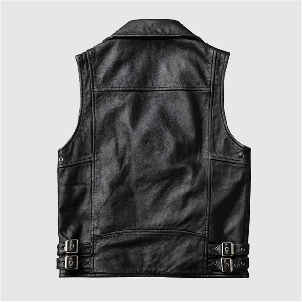 Youllyuu Retro Mens 100% Leather Vests Motorcycle Biker Sleeveless Jacket Casual Vests