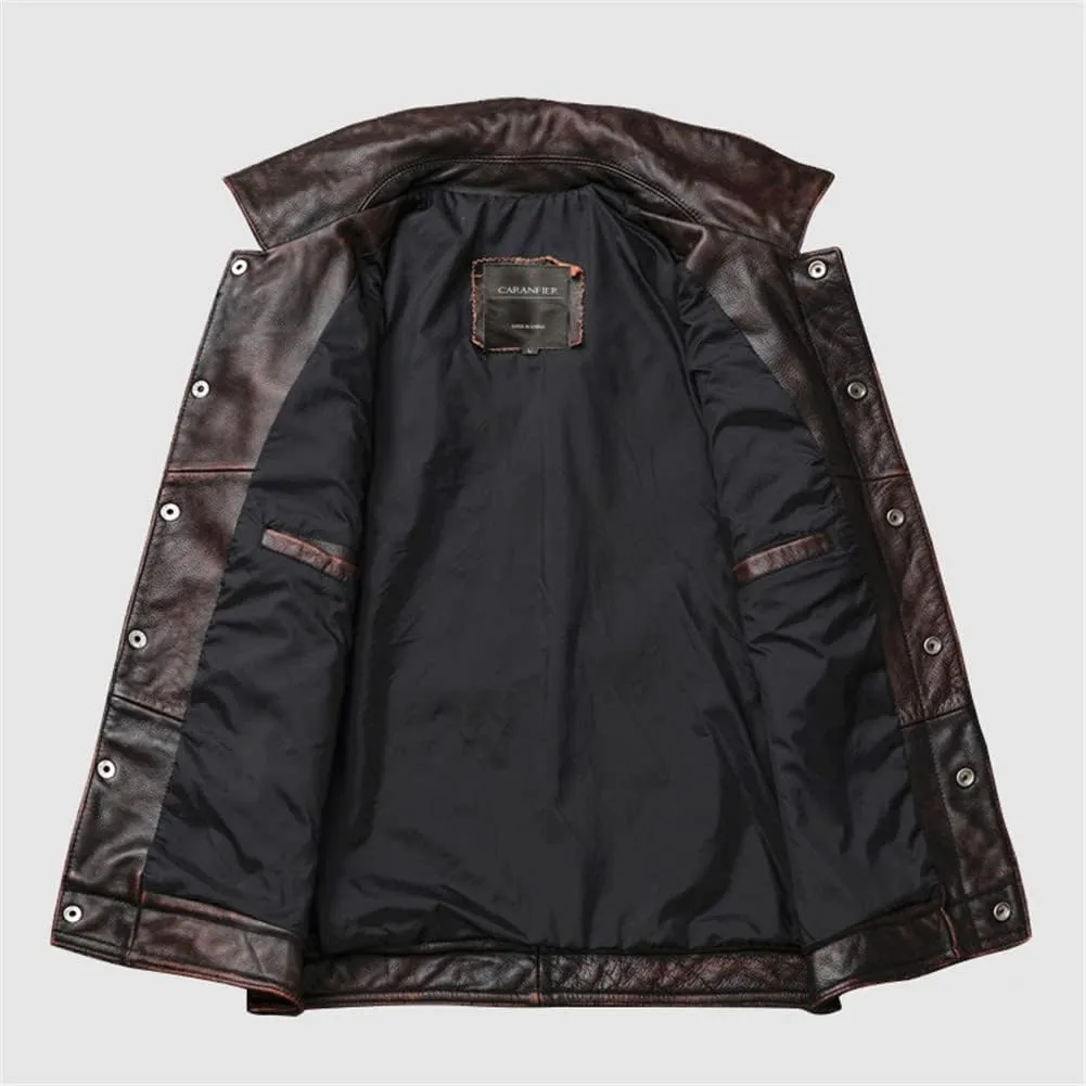 Youllyuu Retro Mens Leather Vests Motorcycle Biker Sleeveless Jacket