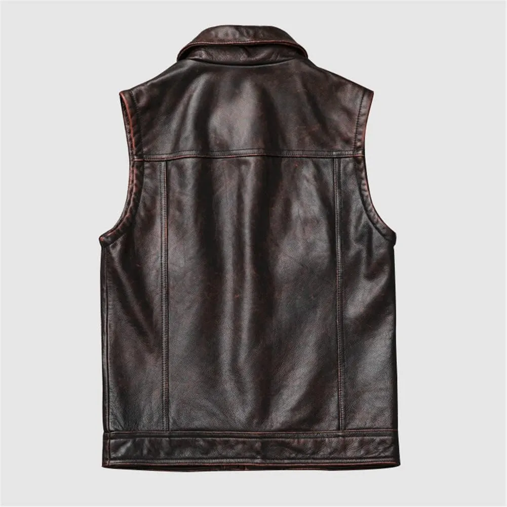 Youllyuu Retro Mens Leather Vests Motorcycle Biker Sleeveless Jacket