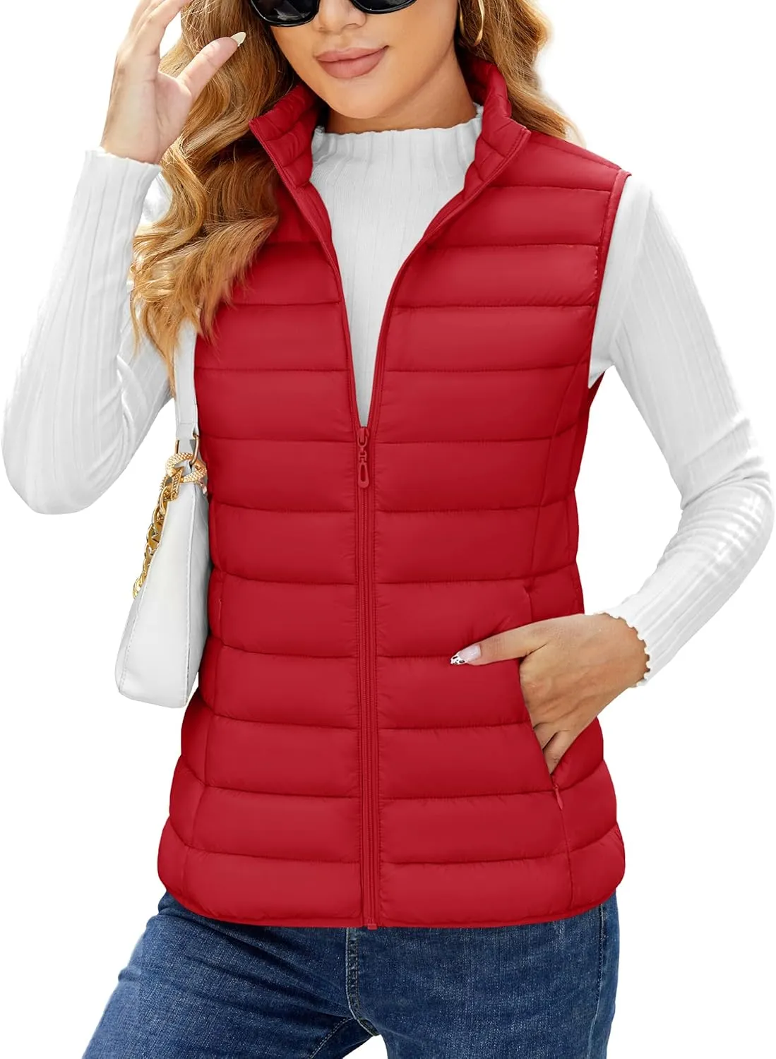 YUCOLEN Women's Puffer Vest Lightweight Stand Collar Zip Puffy Vests
