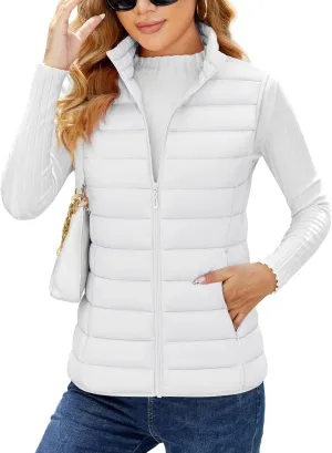 YUCOLEN Women's Puffer Vest Lightweight Stand Collar Zip Puffy Vests