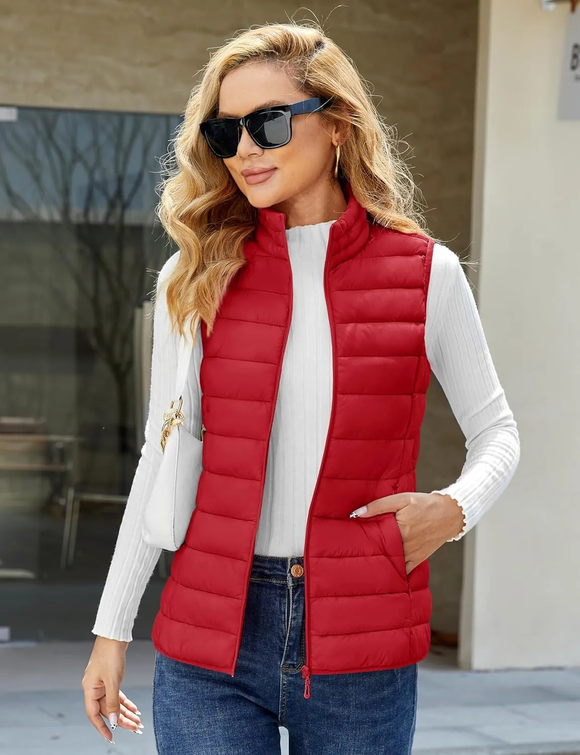 YUCOLEN Women's Puffer Vest Lightweight Stand Collar Zip Puffy Vests