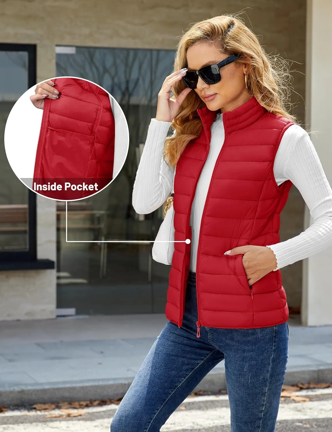 YUCOLEN Women's Puffer Vest Lightweight Stand Collar Zip Puffy Vests