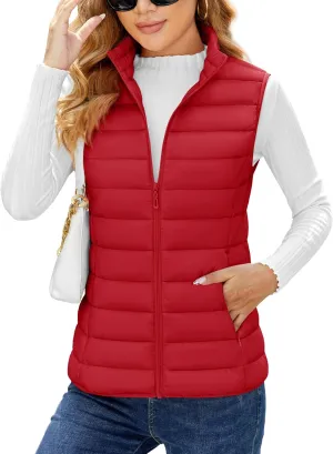 YUCOLEN Women's Puffer Vest Lightweight Stand Collar Zip Puffy Vests