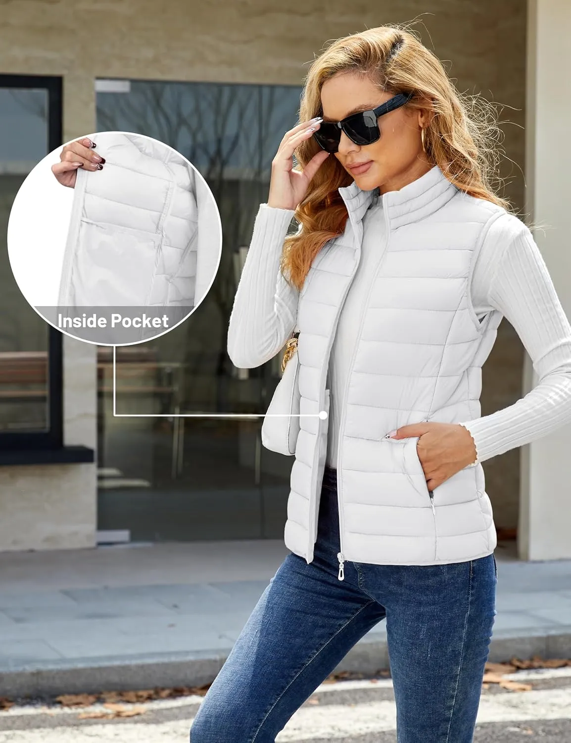 YUCOLEN Women's Puffer Vest Lightweight Stand Collar Zip Puffy Vests