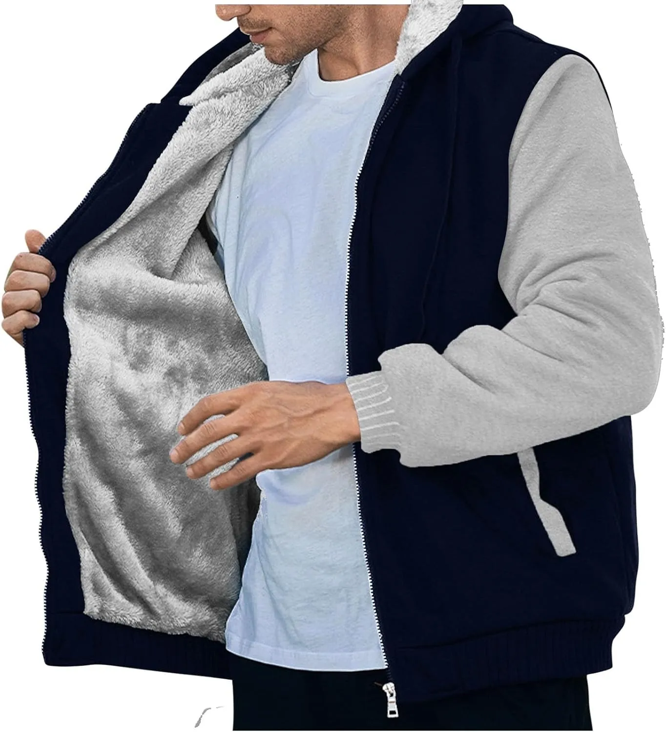 Zip Up Hoodies for Men,Long Sleeve Solid Splicing Oversized Sweatshirts,Fall Heavyweight Hoodies Casual Jacket Baggy Shirts