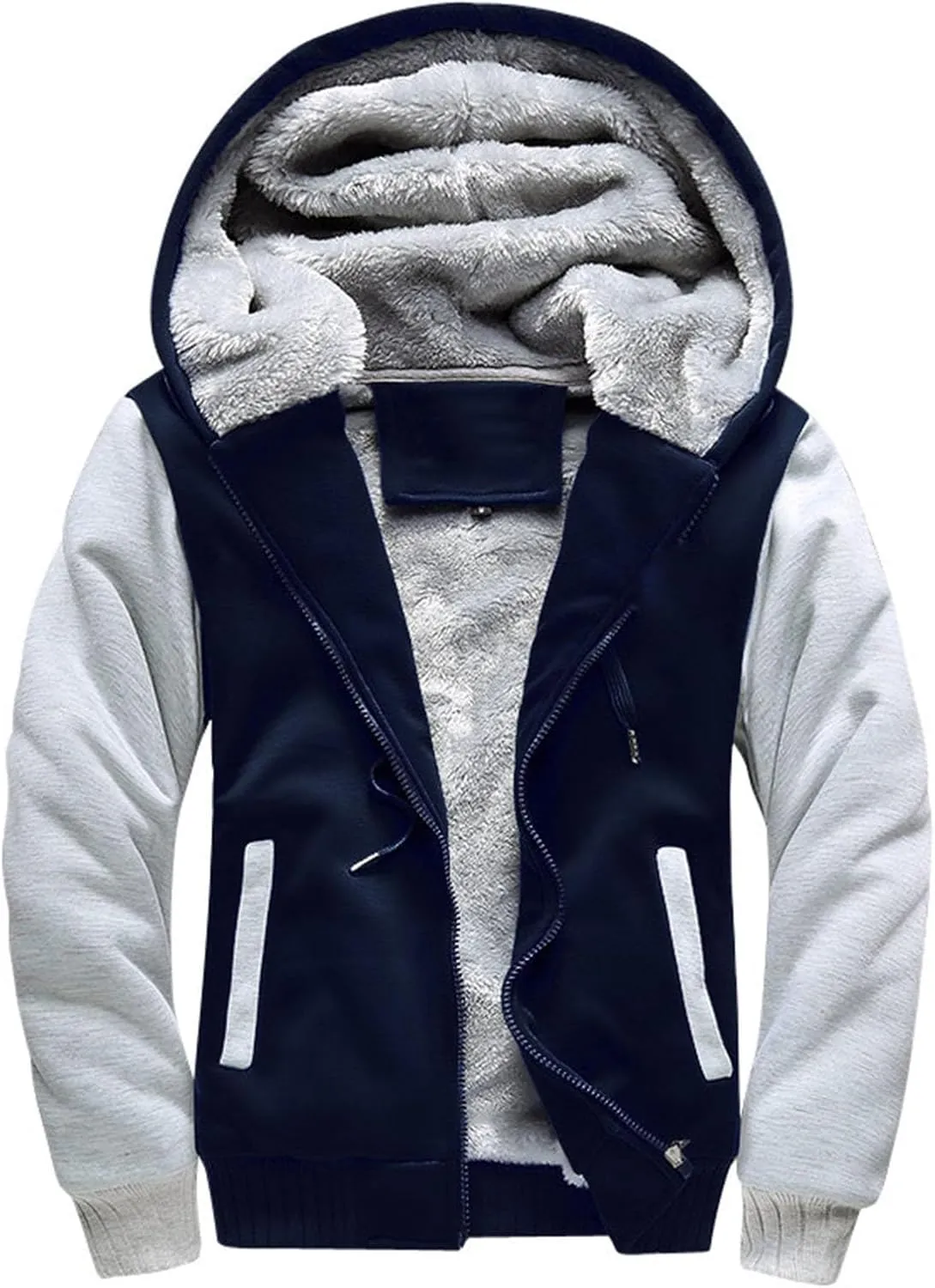 Zip Up Hoodies for Men,Long Sleeve Solid Splicing Oversized Sweatshirts,Fall Heavyweight Hoodies Casual Jacket Baggy Shirts