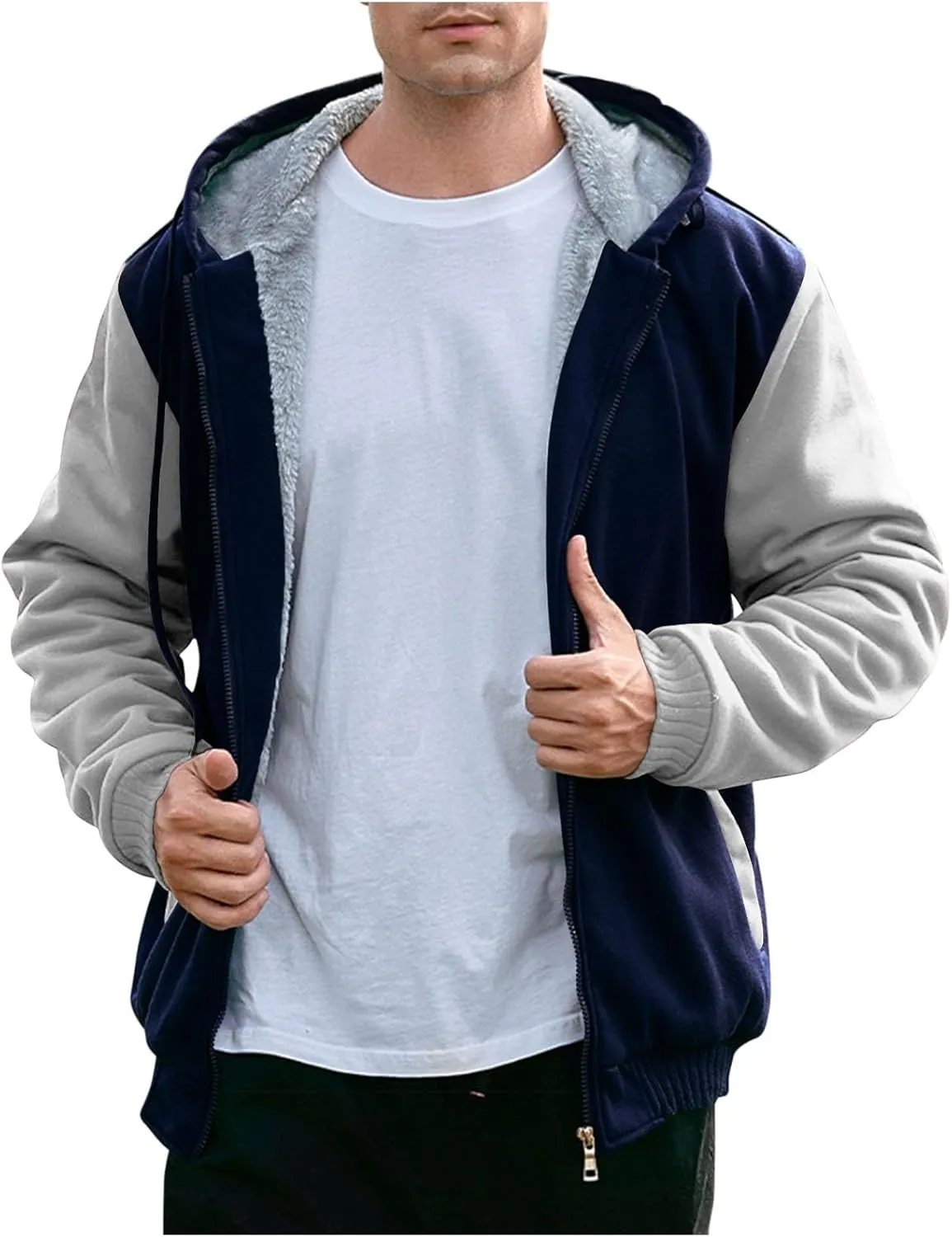 Zip Up Hoodies for Men,Long Sleeve Solid Splicing Oversized Sweatshirts,Fall Heavyweight Hoodies Casual Jacket Baggy Shirts