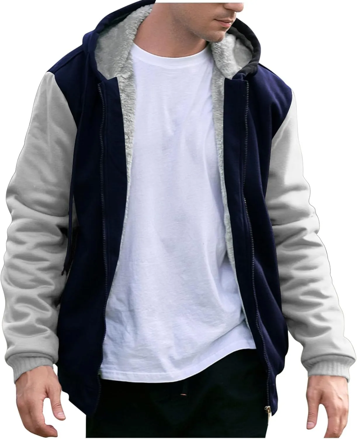 Zip Up Hoodies for Men,Long Sleeve Solid Splicing Oversized Sweatshirts,Fall Heavyweight Hoodies Casual Jacket Baggy Shirts