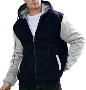 Zip Up Hoodies for Men,Long Sleeve Solid Splicing Oversized Sweatshirts,Fall Heavyweight Hoodies Casual Jacket Baggy Shirts