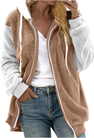 Zip Up Hoodies for Women 2023 Fall Fashion Solid Color Sweatershirt Pullover Tops Long Sleeve Warm Coat Furry Fleece Jacket