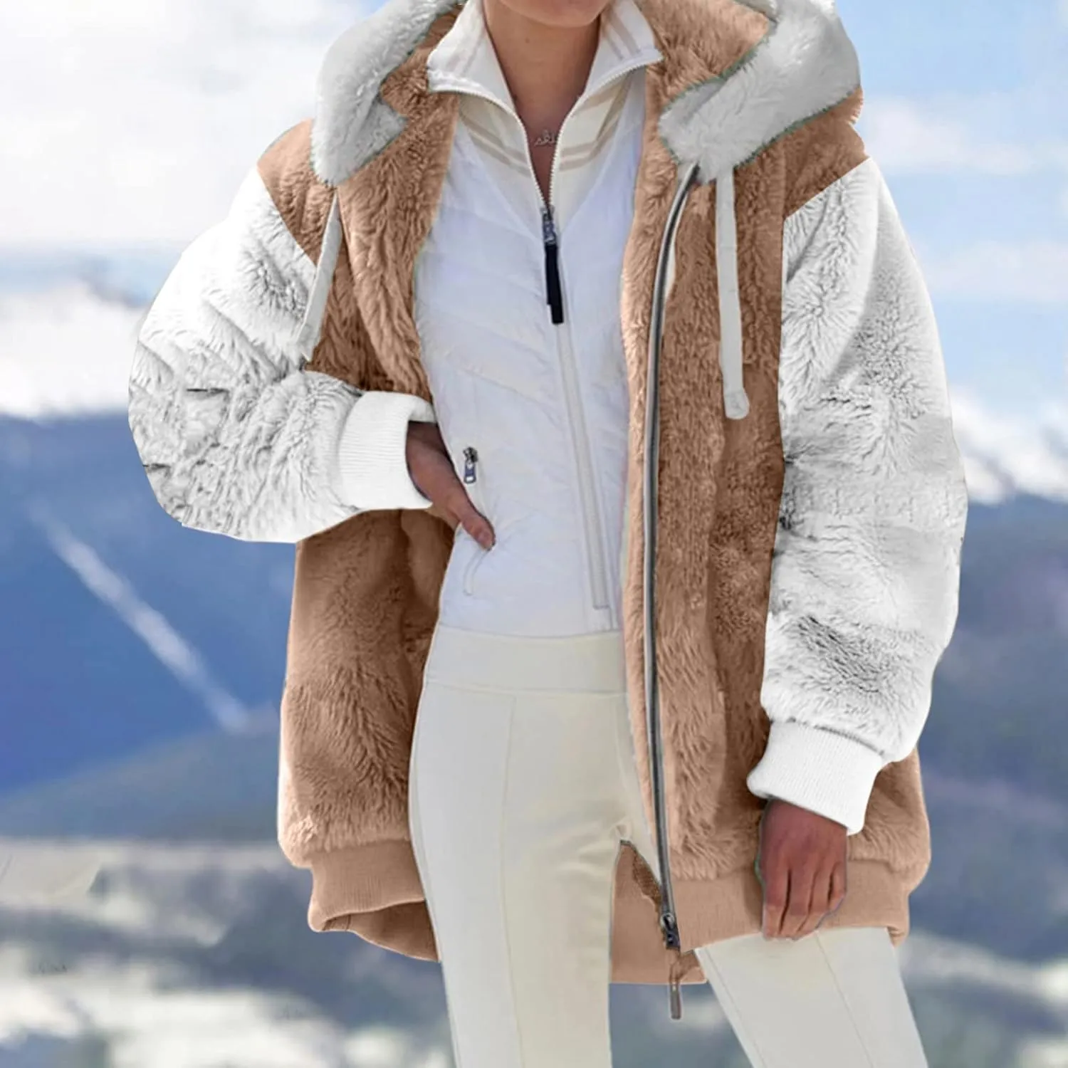 Zip Up Hoodies for Women 2023 Fall Fashion Solid Color Sweatershirt Pullover Tops Long Sleeve Warm Coat Furry Fleece Jacket