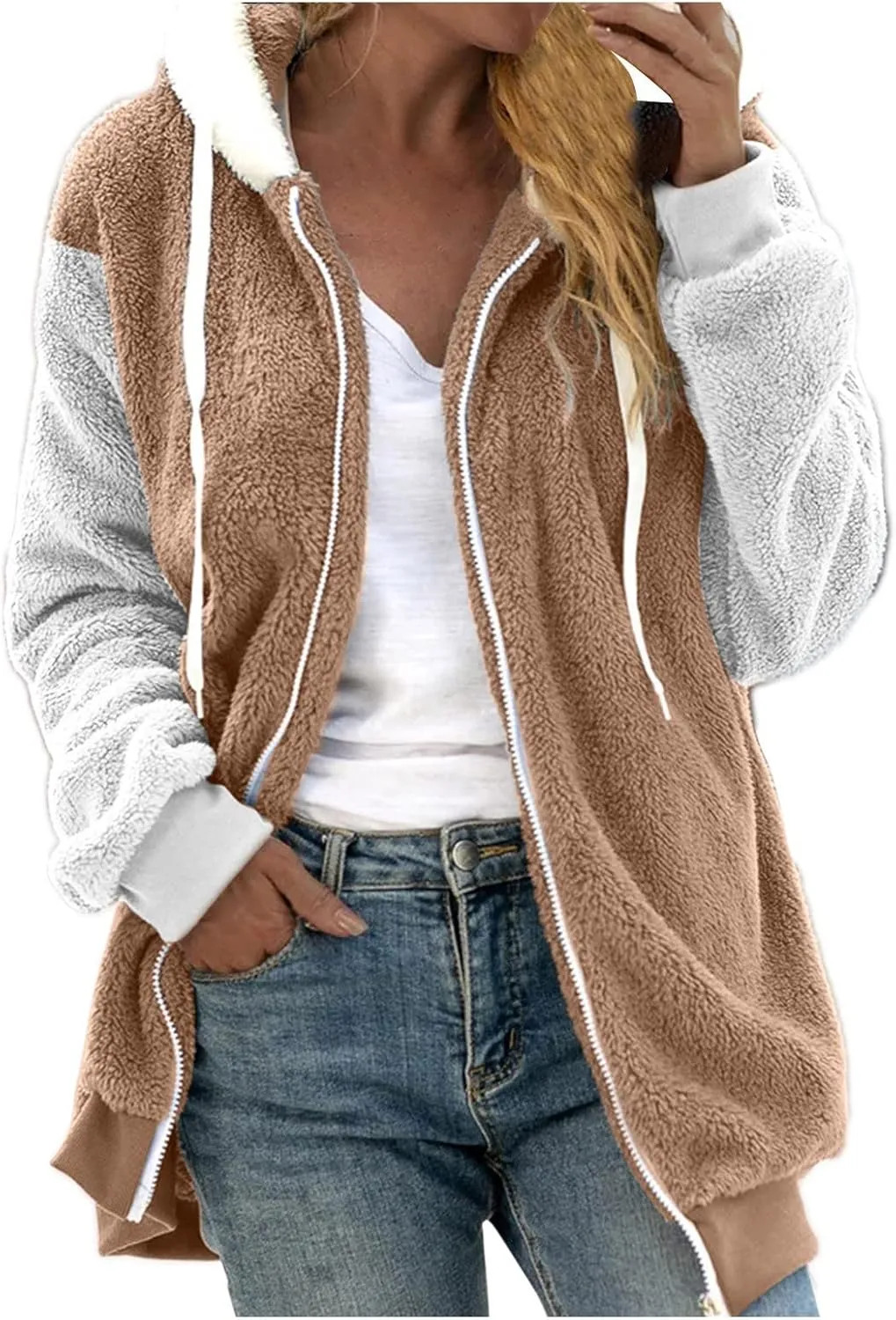 Zip Up Hoodies for Women 2023 Fall Fashion Solid Color Sweatershirt Pullover Tops Long Sleeve Warm Coat Furry Fleece Jacket