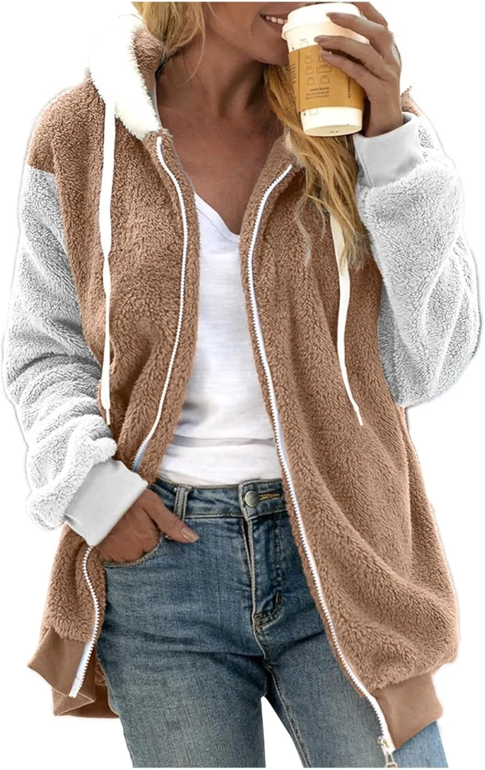 Zip Up Hoodies for Women 2023 Fall Fashion Solid Color Sweatershirt Pullover Tops Long Sleeve Warm Coat Furry Fleece Jacket