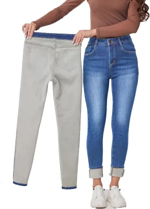 zsangbee Women's Thermal Jeans Fleece Lined Jeans Winter Skinny Jeans Warm Denim Pants