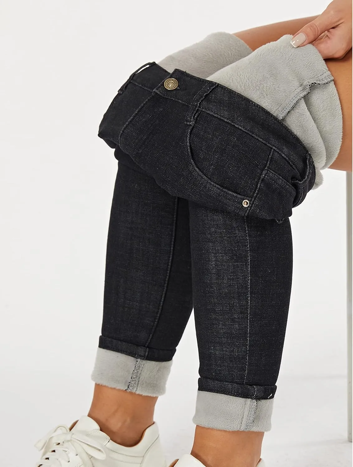 zsangbee Women's Thermal Jeans Fleece Lined Jeans Winter Skinny Jeans Warm Denim Pants