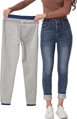 zsangbee Women's Thermal Jeans Fleece Lined Jeans Winter Skinny Jeans Warm Denim Pants