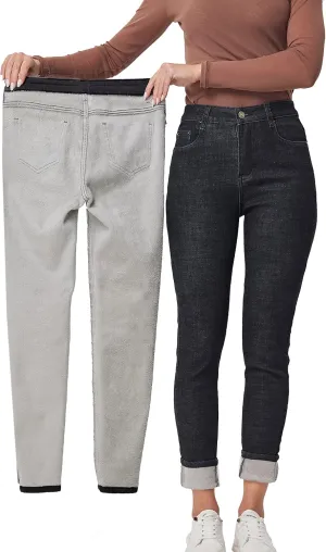 zsangbee Women's Thermal Jeans Fleece Lined Jeans Winter Skinny Jeans Warm Denim Pants